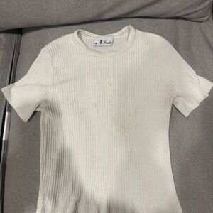 N Touch Women's Cream Ribbed Top